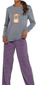 Bekväm Långärmad Pyjamas med Mops - Damstorlek 34–48
