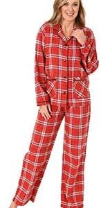 Rutig Flanellpyjamas Dam - Röd