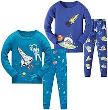 Pojkpyjamas Set med Lång Ärmar - 4 Delar (2-14 År)