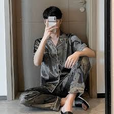 SDCVRE Mäns Satin Pyjamas Set 4XL 5XL Kortärmad