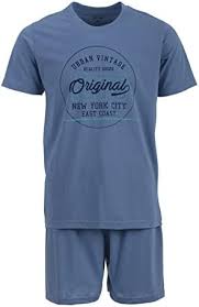 Blå Shorty Pyjamas för Män - 2-delad M-5XL