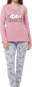 Snoopy Pyjamas för Kvinnor - Långärmad Rosa/Grå Set