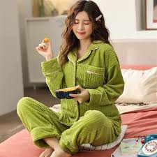 Dubbelsidig Korallfleece Pyjamas för Damer - Höst/Vinter