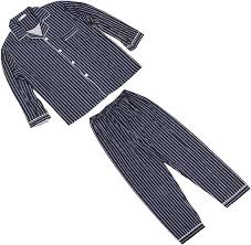 Randig Herrpyjamas med Neddragbar Krage