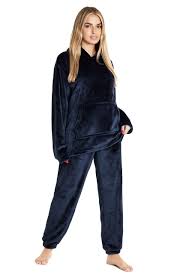 CityComfort Kvinno Pyjamas Set i Varm Fleece med Huva