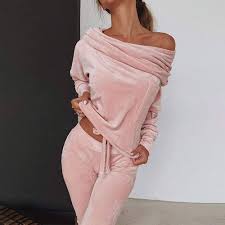 SDCVRE Off-Shoulder Sammetspajamas för Damer