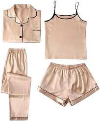 Loungewear Set i Satin för Damer - 4-delad Bekväm Pyjamas