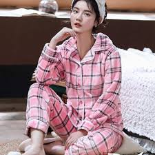 Blommönstrad Flanell Pyjamas Set för Damer - Vintervarm Sömnad