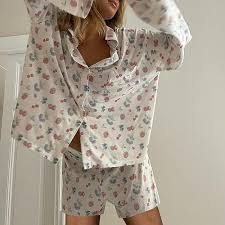 HodJIU Loungeset 2 delar - Y2K Blommigt Pyjamasset