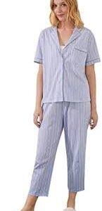 Women'secret 100% Bomull Pyjamas Set med Capri-byxor - Blårandig