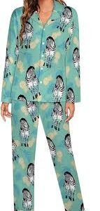 Zebra-mönstrad dampyjamas med knappning och lång ärm
