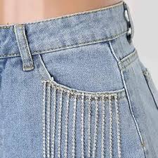 UOWEG Dam Rippade Denimshorts med Strass